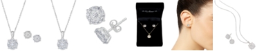 Macy's 2-Pc. Diamond (1 ct. t.w.) Halo 18" Pendant Necklace & Matching Stud Earring Set in 14k White or Yellow Gold